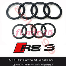For audi RS3 rings emblem gloss black front grill rear trunk badge 3pc set picture