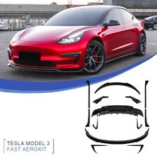 Carbon Look Fit Tesla Model 3 AeroKit Front Solitter Rear Diffuser Skirt Bodykit picture