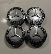 Mercedes-Benz Silver & Black 75MM Wheel Rim Center Caps AMG WREATH SET OF 4 picture