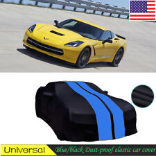 For Chevrolet  Corvette 2016 Satin Stretch Indoor Car Cover Dustproof Black/BLUE picture