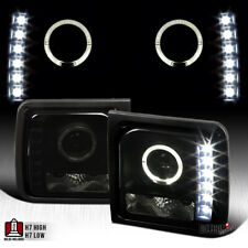 Fit 1997-2001 Jeep Cherokee LED Halo Projector Headlights Assembly Black Smoke picture