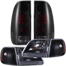 PAIR Black Headlights+Smoke Tail Lights LH+RHFor 1997-2003 Ford F150 Expedition picture