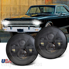 Fit for Plymouth Valiant 1963-1976 Pair 7Inch Round LED Headlights Hi Lo Beam H4 picture