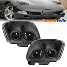 Pair Black Housing Dual Projector Headlights For 1997-2004 Chevy Corvette C5 picture