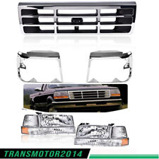 Grille Chrome + Headlights Kit Fit For 92-96 Ford F-150 / 1992-1997 F-250 New picture