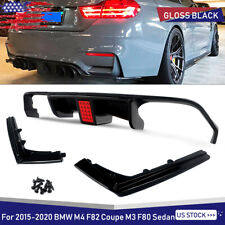 For 2015-2020 BMW M3 M4 F80 F82 F83 Rear Diffuser Lip W/ LED Light Gloss Black picture