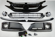8PCS Black Front Upper Lower Grille/Fog Lights Set Fit 2019-21 Honda Civic Sedan picture