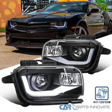 Black Fits 2010-2013 Chevy Camaro Projector Headlights LED Tube Lamps Left+Right picture