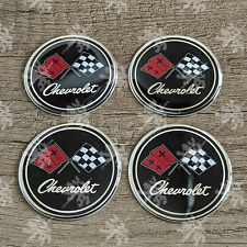 Black and Silver Chrome Chevrolet Flags Wheel Chips Set of 4 Size 2.25 inches picture
