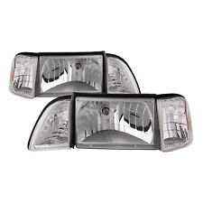 PERDE Euro Headlights Set Clear w/Amber Fits 87-93 Ford Mustang picture