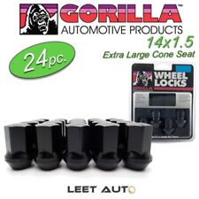 (24pc.) Gorilla Lug Nuts + Wheel Locks, Factory Style Bulge, 14mm x 1.50, Black picture
