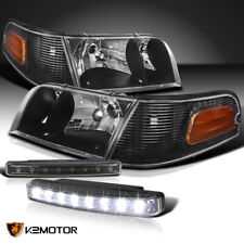 Fits 1998-2011 Crown Victoria Black Headlights+Clear Corner Lamp+8-LED Fog Lamps picture