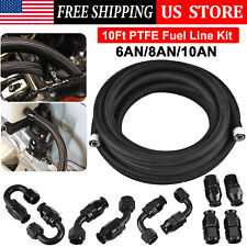6AN-8AN-10AN Black Nylon E85 PTFE Fuel Line 10FT with 10 Pcs Fittings Hose Kit picture