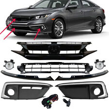 8PCS For Honda Civic Sedan 2019-21 Front Upper Lower Grille Fog Lights Kits Set picture