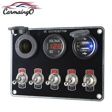 5 Gang Rocker Ignition Switch Panel Voltmeter Dual USB 12V Racing Car Truck Boat picture