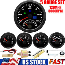 5 Gauge Set 85mm GPS Speedometer 120MPH With Tacho&52mm 4 Gauge With Sensor US picture