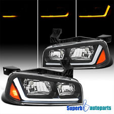 Fits 2006-2010 Dodge Charger Black Headlights Switchback LED Signal L+R 06-10 picture