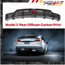 For 2017-23 Tesla Model 3 w/LED Light Diffuser Carbon Print Rear Bumper Diffuser picture