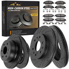 Front Rear HIGH CARBON Steel Brake Rotors +Brake Pads for Chevy Silverado 14-18 picture