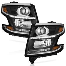 WEELMOTO Black Headlights For 2015-2020 Chevy Tahoe Suburban  Chrome Lamps LH+RH picture