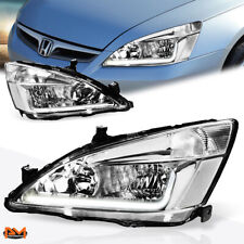 For 03-07 Honda Accord LED DRL Chrome Housing Clear Corner Headlight/Lamp Pair picture