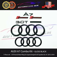 AUDI A7 Emblem BLACK Front Grille Rear Trunk Ring Supercharged 3.0T Quattro Set picture