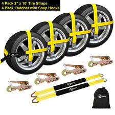 4 Pack Heavy Duty Vehicle Tie Down Kit Over The Tire Auto Hauler Tie Down Straps picture