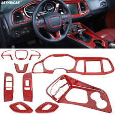 10x Red Carbon Center Console Dash Decor Cover Trim Kit for Dodge Challenger 15+ picture