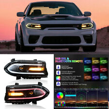 Pair LED RGB Color Change Front Projector Headlights For 2015-2020 Dodge Charger picture