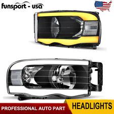 [LED DRL] FOR 2002-2005 DODGE RAM 1500 BLACK SEQUENTIAL TURN SIGNAL HEADLIGHTS picture