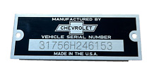 Fits CHEVY CHEVROLET ENGRAVED ID NUMBER DATA Tag Plate Number HOT ROD RESTO picture