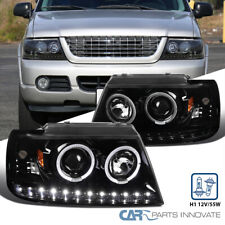 Fits 2002-2005 Ford Explorer Pearl Black Projector Headlights LED Strip Lamps picture