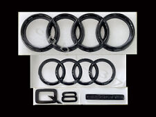 Audi Q8 Emblem Gloss Black Front Rear Rings Quattro 2019-2023 Combo Kit OE 4pcs picture