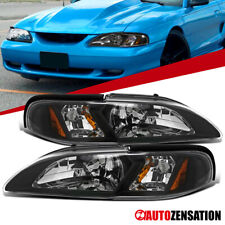 Fits 1994-1998 Ford Mustang GT SVT Cobra Black Headlights w/ Corner Signal Lamps picture