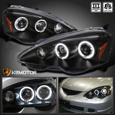 Fits 2002-2004 Acura RSX Black LED Halo Projector Headlights Lamps Left+Right picture