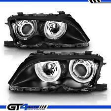 02-05 BMW E46 3-Series 4 Door Dual LED Halo Projector Black Headlights Pair picture