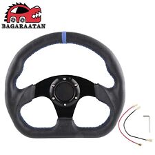 Flat Drift Racing Leather Steering Wheel D Shape Horn Button 6 Holes Universal picture