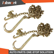 Labwork 2PCS G70 5/16'x10' Transport Tow Chain J Hook Long Shank w/RTJ&Grab Hook picture