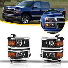 Black Fits 2014-2015 Chevy Silverado 1500 Projector Headlights Lamps LH+RH Trim picture