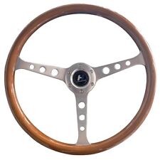 15 inch Wooden Steering Wheel Grain 2'' Silver Brushed Spoke Classic Wood 380mm picture