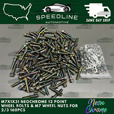 160PC M7x1.0x31 Neo Chrome 12 Point Wheel Bolts & M7 Nuts 2/3 Piece Wheels 160 picture