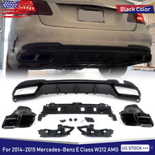 For 2014-2015 Benz E-Class W212 AMG E63 Style Rear Diffuser + Exhaust Tips Black picture