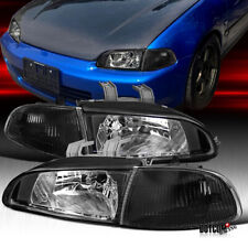 Fit 1992-1995 Honda Civic EG Black Driving Headlights+Corners Lamps Lights Pair picture
