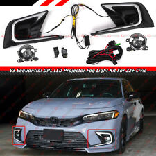 FOR 22-24 CIVIC V3 SEQUENTIAL DRL LED BEZEL COVER + CLEAR PROJECTOR FOG LENS KIT picture