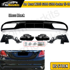 Rear Diffuser+Exhaust Tips For Mercedes Benz W205 C300 Base Sedan NON AMG 15-18 picture