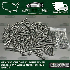 160PC M7x1.0x32 Chrome 12 Point Wheel Bolts & M7 Nuts For 2/3 Piece Wheels 160 picture