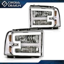LED DRL Clear/Chrome Headlights Lamp Fit For 2005-2007 Ford F250 F350 Super Duty picture