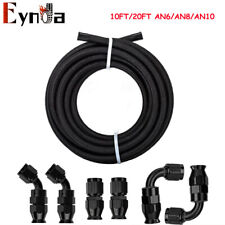 AN4/6/8/10 Nylon Braided PTFE Fuel Line 10/20FT 6PCS Fittings Hose Kit E85 Black picture