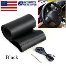 New Black Genuine Leather DIY Car Steering Wheel Cover With Needles and Thread picture