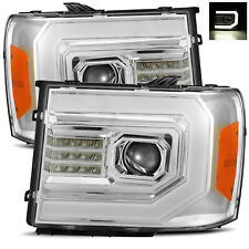 For 07-13 Sierra 1500/2500/3500 DRL LED Tube Chrome Dual Projector Headlights picture